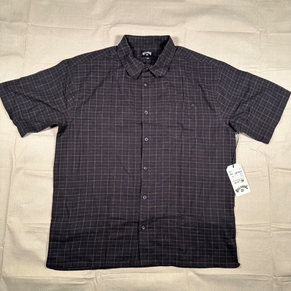 Billabong Mogul SS Mens Small Black Tan Grid Short Sleeve Button Down Shirt NWT
